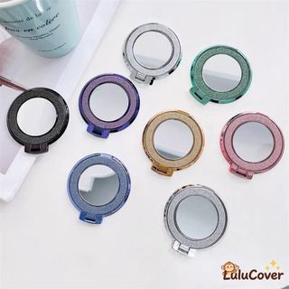 Nhẫn giá đỡ điện thoại tích hợp gương trang điểm & kim cương giả gắn xe ô tô, đa năng, cầm đứng, quà tặng cho bạn bè