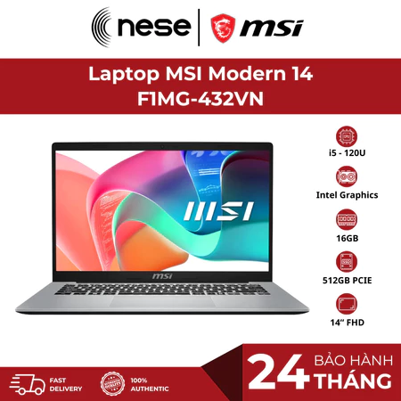 MSI Modern 14 F1MG-432VN Core 5 120U 16GB 512GB 14” FHD Win11 | Laptop Văn Phòng Học Tập Mỏng Nhẹ