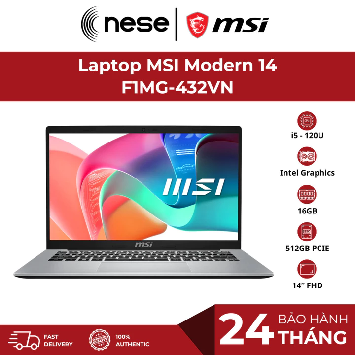 MSI Modern 14 F1MG-432VN Core 5 120U 16GB 512GB 14” FHD Win11 | Laptop Văn Phòng Học Tập Mỏng Nhẹ