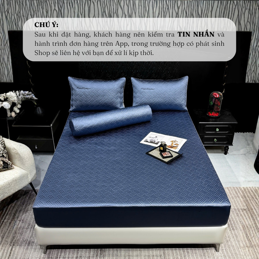 (GG2651) Bộ Ga Gối Lụa Thiên Tơ 4 món đệm 25cm Mềm Mại Mát Lạnh Như Băng Chống Nhăn Memminbedding Luxury