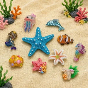 Set Charm Đại Dương Mermaid Unicorn Cá Hề Cá Heo Sao Biển Jellyfish Resin DIY Gắn Dép Cute Kawaii Pastel