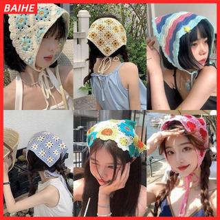 Mũ trùm đầu BAIHE, Băng đô hình tam giác hoa dâu tây phong cách mục vụ kiểu Pháp, Khăn quấn thủ công dệt kim dễ thương cho bé gái băng đô cho mùa xuân hè ngoài trời