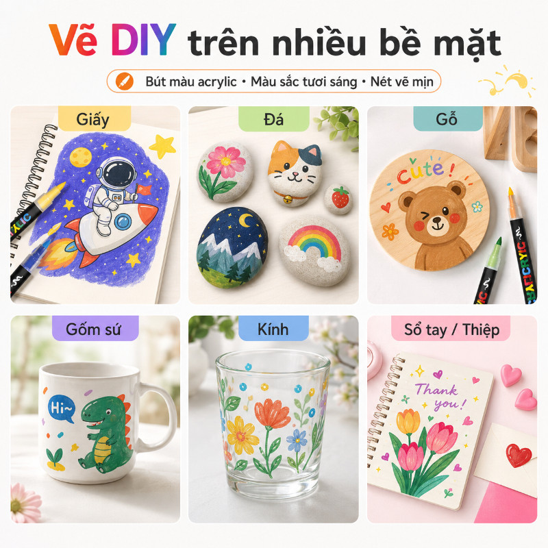 Bút marker acrylic dạng lỏng,12/24/36/48/60 Cây,Mực Lỏng Cho Màu Sắc Rực Rỡ,Bút marker chồng màu được