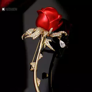 KUZHEN Kim Cương Giả Hoa Hồng Đỏ Thổ Cẩm Dành Cho Nữ Hoa Thanh Lịch Bó Hoa Ve Áo Chân Tiệc Cưới Huy Hiệu Trang Sức Quà Tặng HOT
