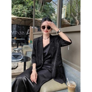 Áo Blazer Nữ Mùa Hè Kiểu Trung Hoa Mới Màu Đen, Tay Áo Ba Phần Tư, Thanh Lịch Và Tinh Tế