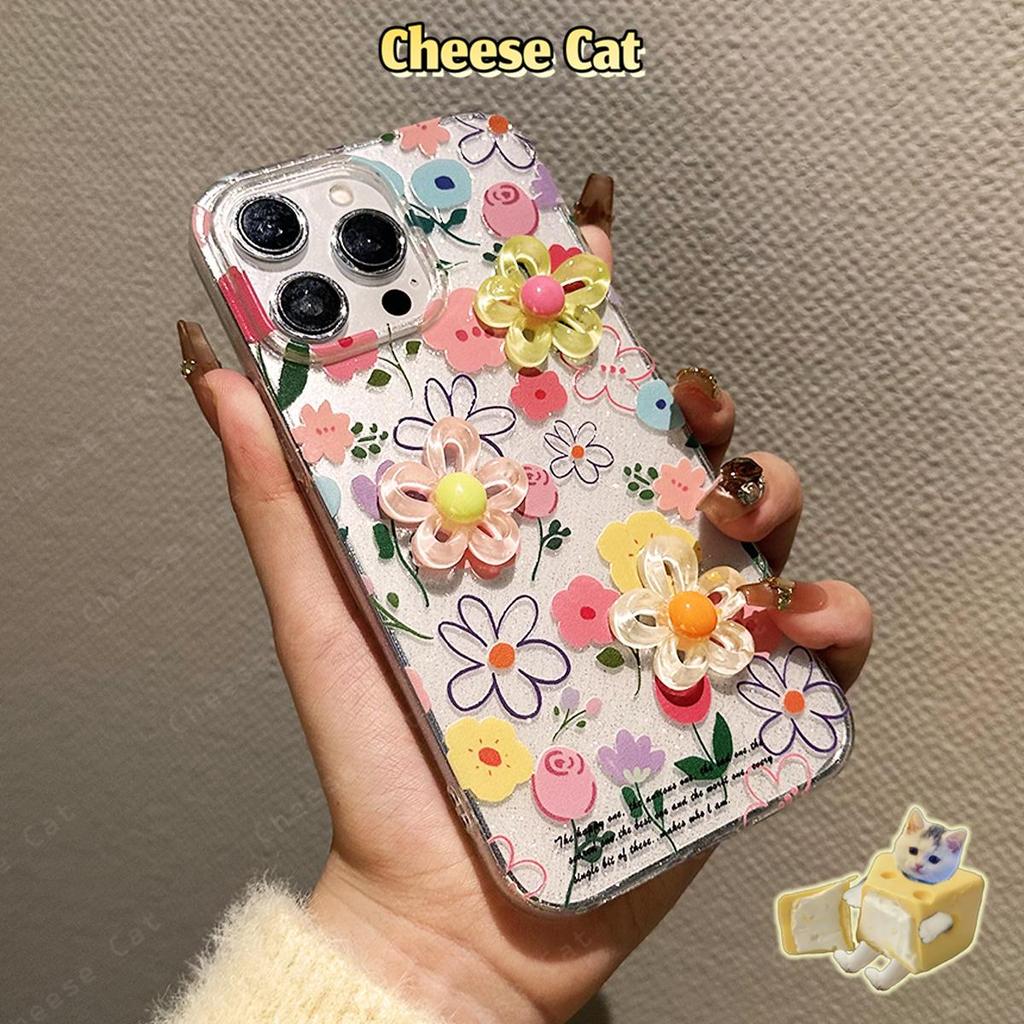 Ốp điện thoại hoa 3D lấp lánh cho iPhone 13 11 14 15 16E 17 Pro Max XR Xs Max 7 Plus 8 Plus 6 SE
