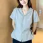 Áo sơ mi ngắn tay sọc hẹp thiết kế Sense Mùa hè 2026 Phong cách mới Thời trang thời trang Pháp Petty Bourgeoisie Chic Top