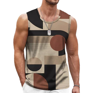 Retro 3D Hình Học Tank Top Nam, Áo Vest Mùa Hè Không Tay Cổ Tròn Thoáng Khí Mềm Mại, Thể Thao Thường Ngày