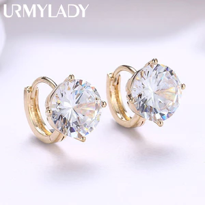 URMYLADY Bạc 925 18K Vàng Lớn Zircon Earclip Bông Tai Nữ Tiệc Cưới Đính Hôn Thời Trang Quyến Rũ Trang Sức