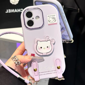 Thích hợp cho vỏ điện thoại Apple 17 iPhone16ProMax Taro Purple Kitty Sauce 15 / 14 Giá đỡ 13 Dây 12