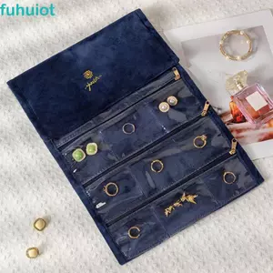 Túi đựng đồ trang sức nhung FUHUIOT, Túi cuộn đựng đồ trang sức chống trầy xước có thể gập lại, Hộp đựng đồ trang sức di động chống bụi dung tích lớn đa chức năng Lắc tay