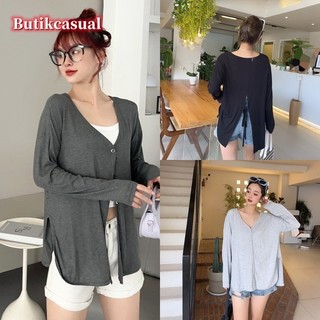 Áo cardigan cotton sợi mùa xuân hè lưng xẻ tà thời trang dáng rộng giản dị cỡ lớn chống nắng