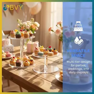 BVY Trong Suốt Acrylic Hiển Thị Đế Bánh Cho Bánh Cupcake Tròn Món Tráng Miệng Giá Đỡ Lý Tưởng Cho Tiệc Sự Kiện Trang Trí Nhà.
