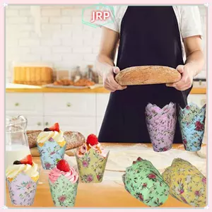 JRP 50 Chiếc Họa Tiết Hoa Tulip Muffin Cupcake Cốc Giấy Chống Dầu Cupcake Lót Nướng Muffin Cốc Đựng Bánh Dụng Cụ Trang Trí Muffin Bọc Trường Hợp JRP
