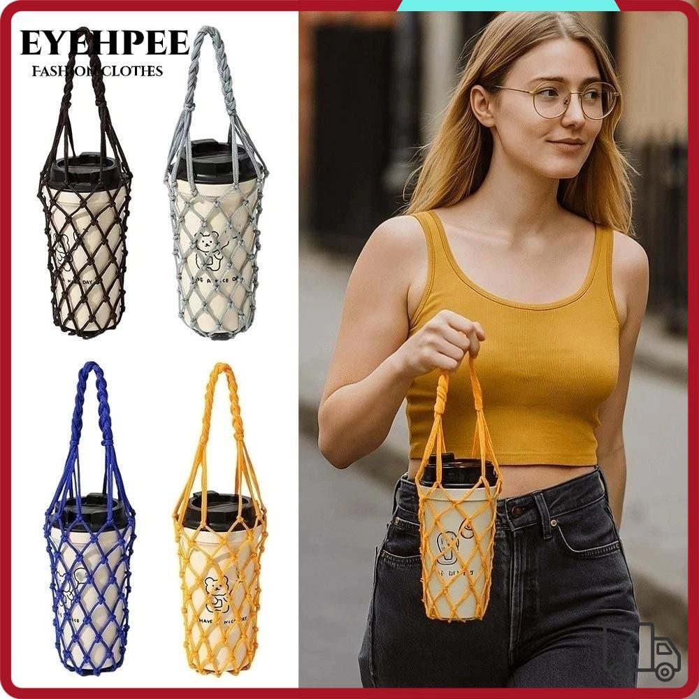 Túi lưới EYEHPEE đựng cốc nước cầm tay dệt tay rỗng có thể tái sử dụng cho cà phê đồ uống di động