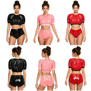 Nyeemya Nữ Chống Thấm Nước Vinyl Thích Ứng Đồ Bơi Tay Ngắn Crop Top Và Móc Và Vòng Dây Buộc Ở Bên Cạnh Tã Bao Quần Short Nhu Cầu Đặc Biệt Quần Áo