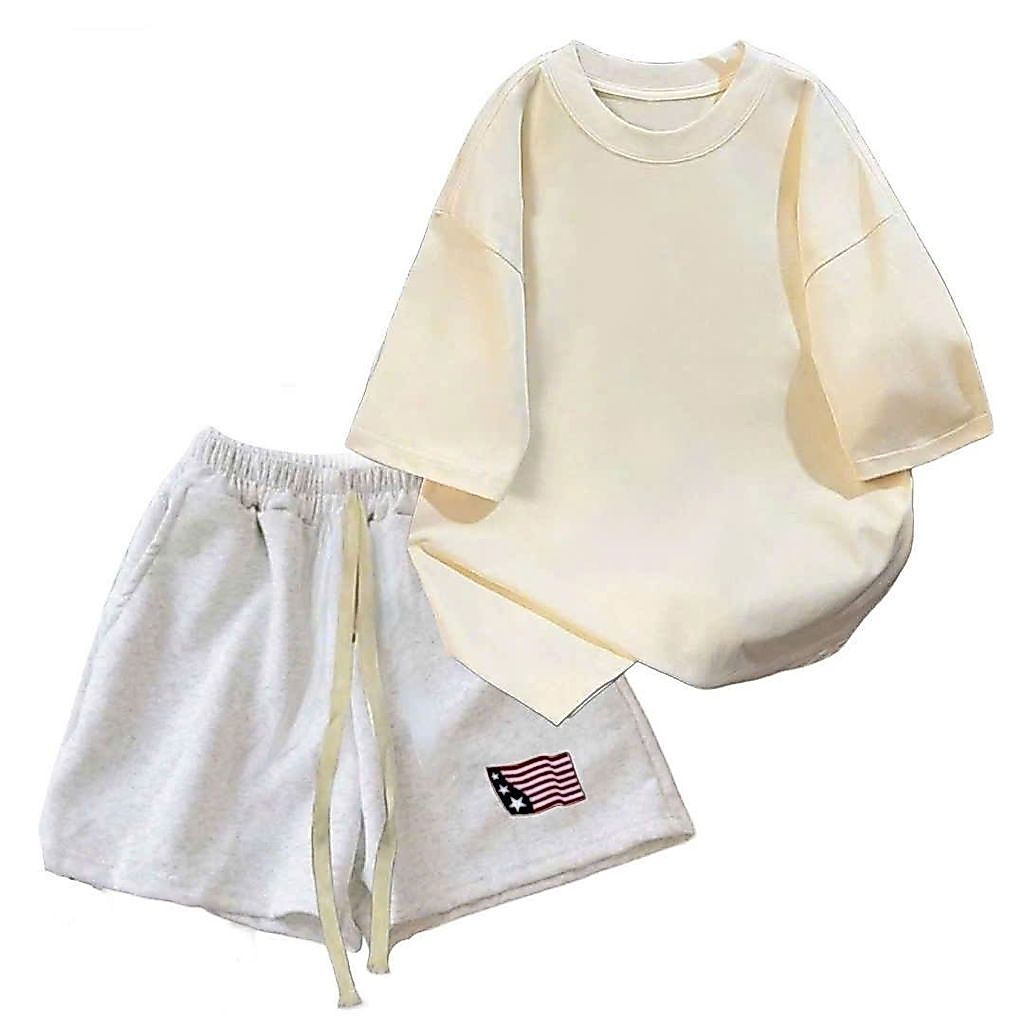 sét bộ đồ nữ quần đùi cộc xám tiêu cờ mỹ dáng ngắn dây bản to + mix áo phông trơn dáng ullzang- thoitrangthubio