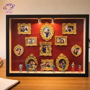 HFTOY DIY Mini Museum Silhouette Box, Hộp trưng bày ảnh bộ nhớ gia đình Khung hộp bạc có đèn, khung nhỏ & tượng nhỏ ~