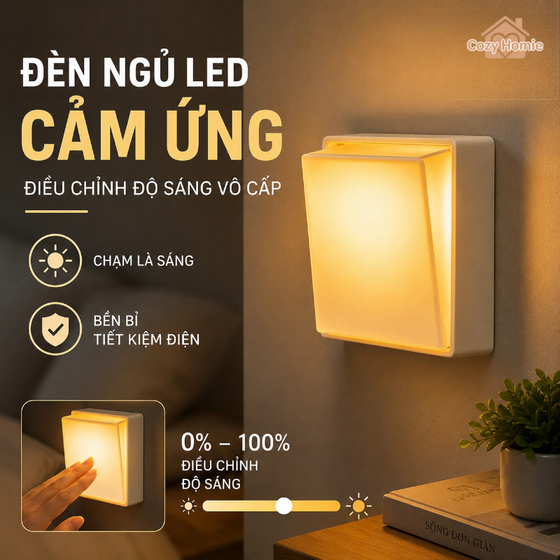 Đèn ngủ LED điều chỉnh sáng vô cấp ghi nhớ độ sáng tắt tự động 30 phút nam châm tiết kiệm năng