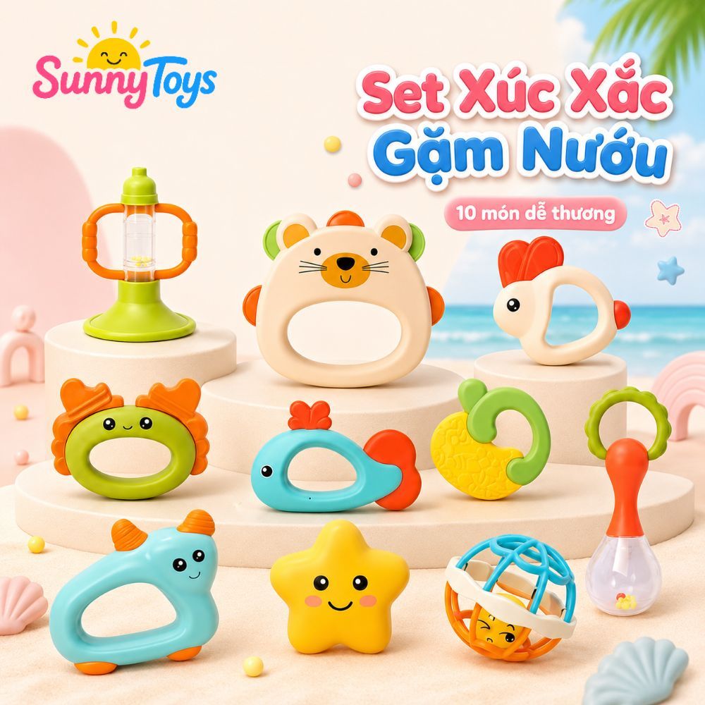 Combo Lục Lạc Gặm Nướu SunnyToys 10 Món - Đồ Chơi Sơ Sinh Giúp Bé Tập Cầm Nắm