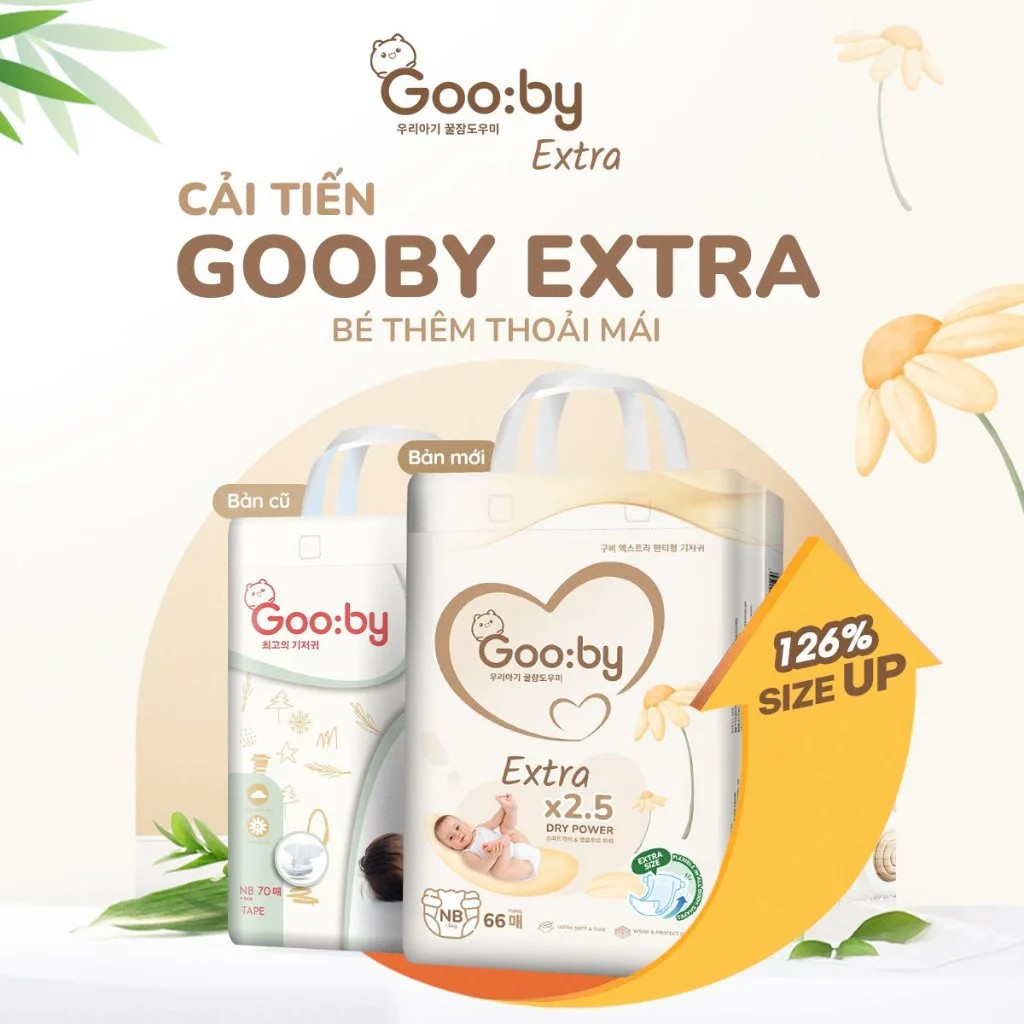 (Combo quà) 2 Bịch Tã/bỉm Gooby Extra mềm mại, chống tràn, siêu thấm hút đủ size cho bé 4-30KG