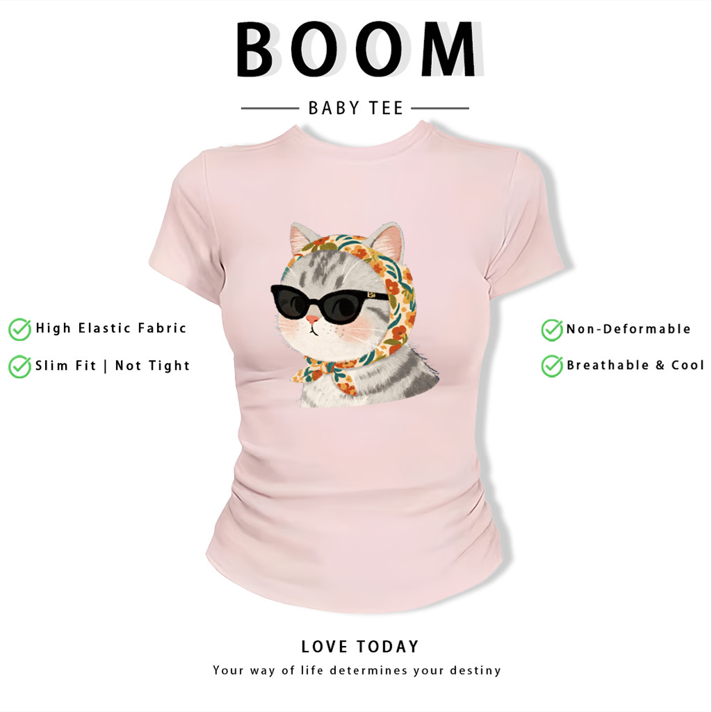 BOOM Áo Baby Tee Nữ Cotton Ôm Body-Áo Thun Ngắn Tay Y2K In Hình PhongCách Mùa Hè, Cổ Tròn Hàng Đầucách hàn quốc phong149