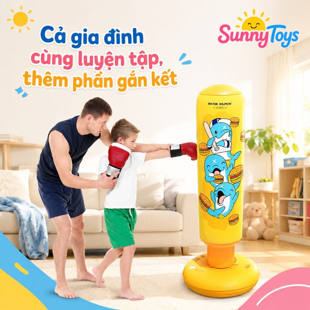 Trụ Boxing Đấm Bốc Hơi SunnyToys Cao 1m2 Màu Vàng -  Kèm Bơm Cho Bé Vận Động