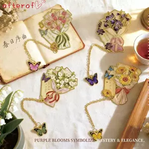 Dấu trang bó hoa AFTEROF, Dấu trang kim loại cắt rỗng ba chiều, với trang trí bàn làm việc quyến rũ bướm