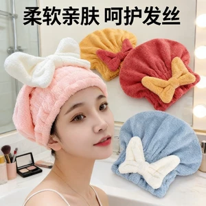 Mật Độ Cao Lông Cừu San Hô Sấy Tóc Nơ Lớn Mũ Công Chúa Dày Thấm Hút Tóc Khăn Bọc Khăn Trùm Đầu Nhanh Khô Mũ Tắm GM