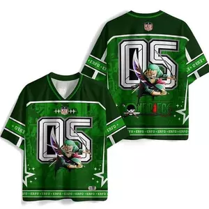 Retro One Piece Series Hoạt Hình Cổ Chữ v Jersey Áo Thun Tay Ngắn In Hình Rời Thường Ngày Hàng Đầu
