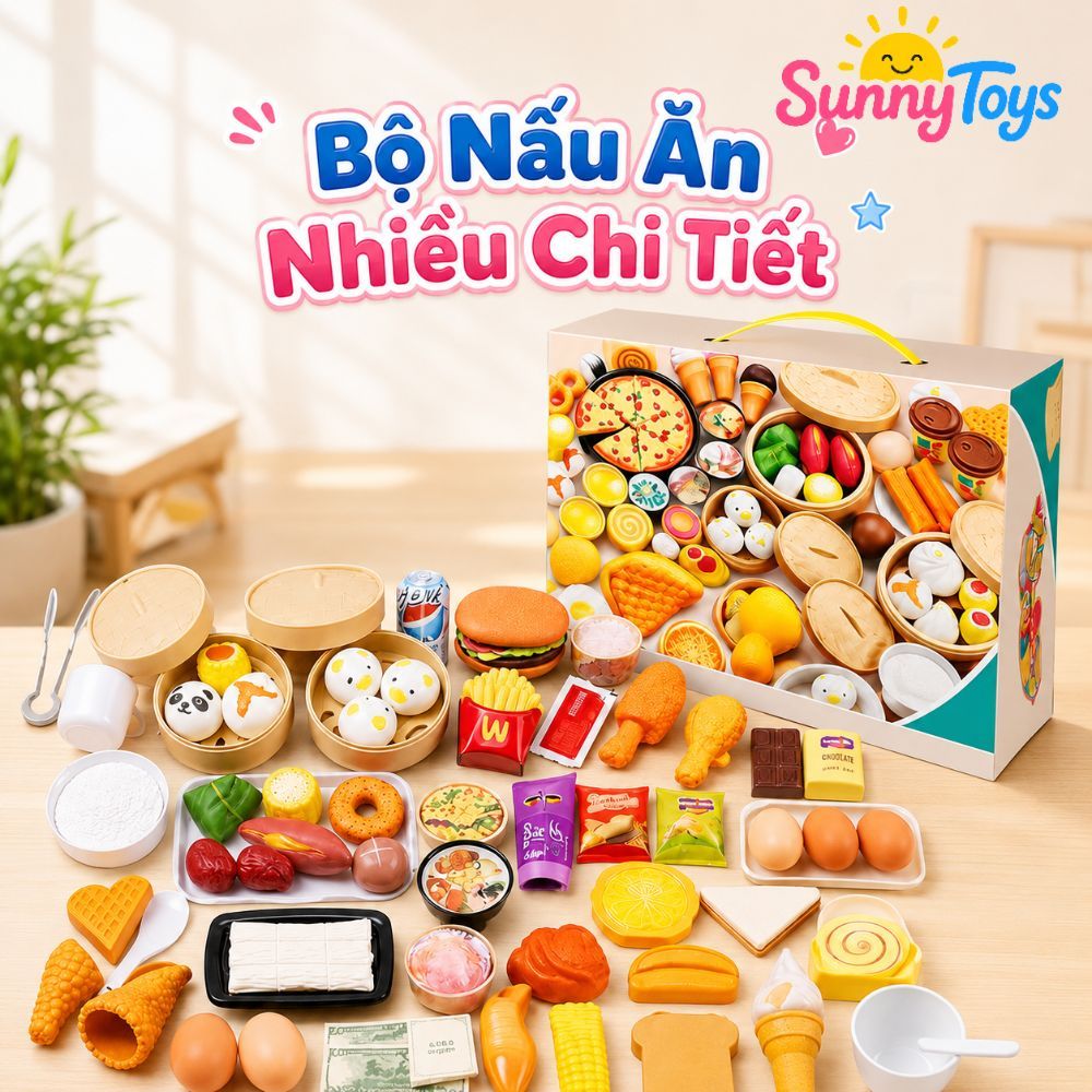 Set Đồ Ăn Nhà Bếp SunnyToys 88 Món - Thực Phẩm Mô Phỏng Cho Bé Chơi Nấu Ăn