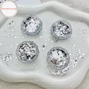 Hodou 1 Hộp 3D Mini Trái Tim Tròn Ngôi Sao Móng Tay Nghệ Thuật Quyến Rũ Kim Sa Lấp Lánh Móng Tay Nghệ Thuật Mảnh Bạc Sáng Bóng Quyến Rũ Phụ Kiện VN