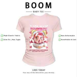 BOOM Áo Baby Tee Nữ Cotton Ôm Body-Áo Thun Ngắn Tay Y2K In Hình PhongCách Mùa Hè, Cổ Tròn Hàng Đầucách hàn quốc phong199