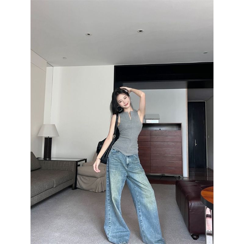 [Giảm giá có hạn trong thời gian] Áo thun ngắn cổ tròn màu xám mỏng vừa vặn cho nữ mùa hè Hot Girl Thời trang đường phố cao cấp Tất cả