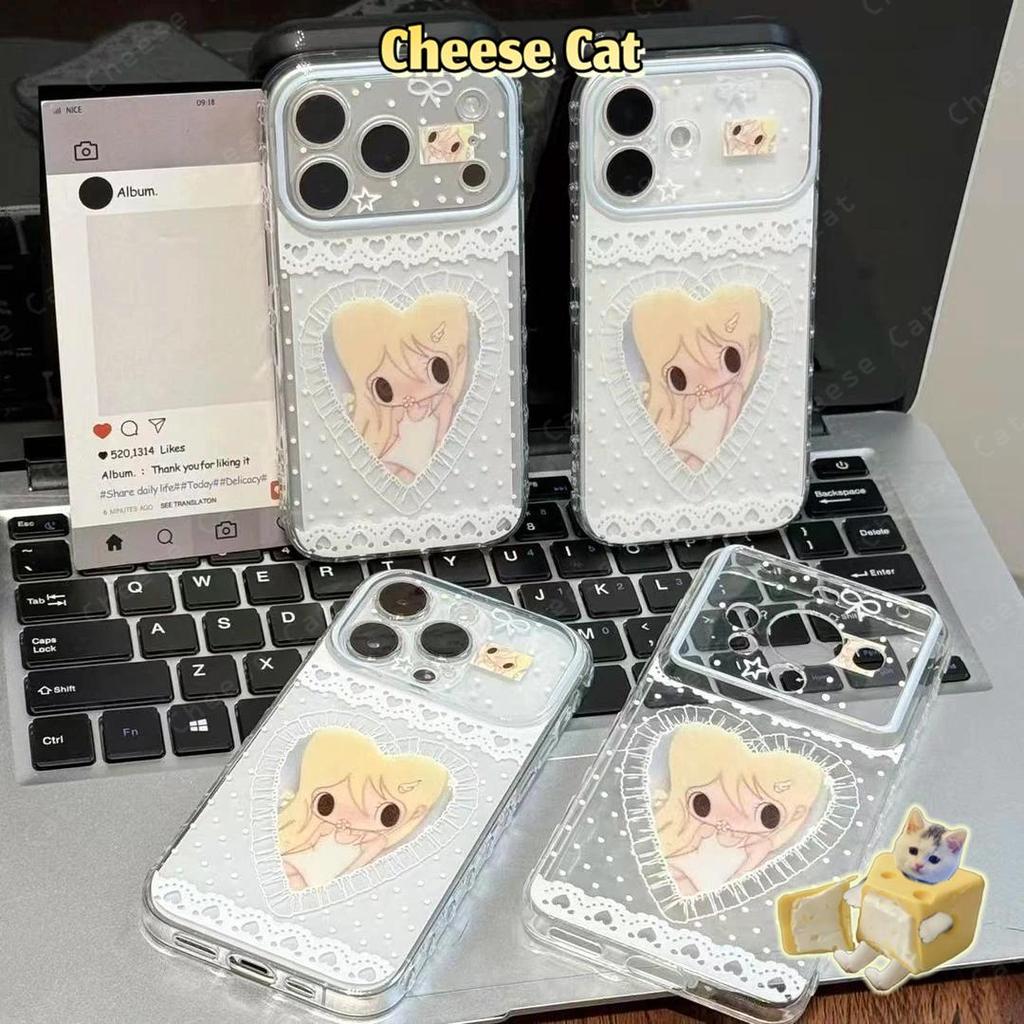 Ốp điện thoại hình cô gái tình yêu màu xanh ren cho iPhone 13 14 Xs XR 11 12 15 Plus 16 12 11 17 Pro Max