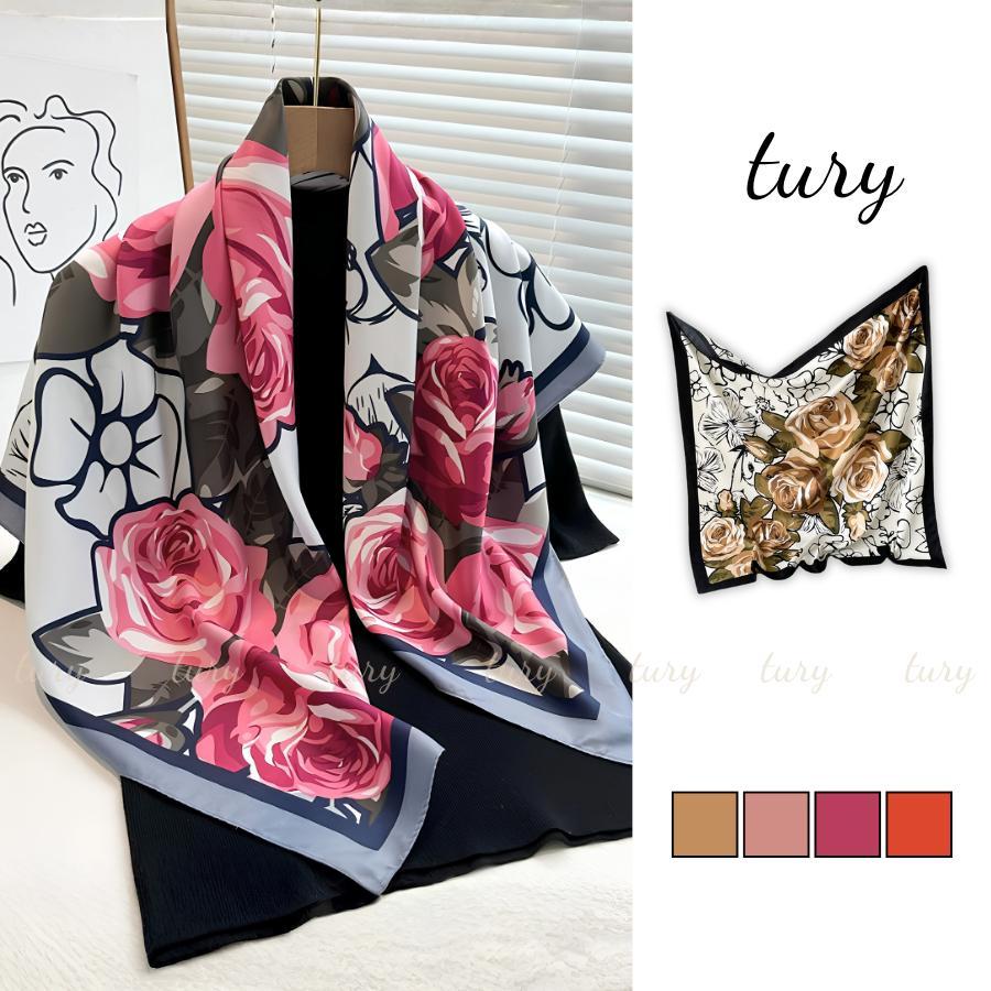 Khăn Lụa Nữ - Tury - Khăn Lụa Nữ Chiffon 90x90cm Họa Tiết Hoa - K9098