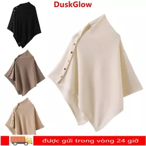 Khăn choàng Pashmina DUSKGLOW, Poncho dày dệt kim dày ấm áp, không đều có nút Áo len thông thường Khăn choàng mùa thu đông