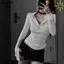 Áo thun NICOLOO Bodycon, Áo thun dài tay vừa vặn thư giãn màu trơn, Thiết kế tối giản thời trang Phong cách cắt cổ áo thun nữ Trang phục thường ngày