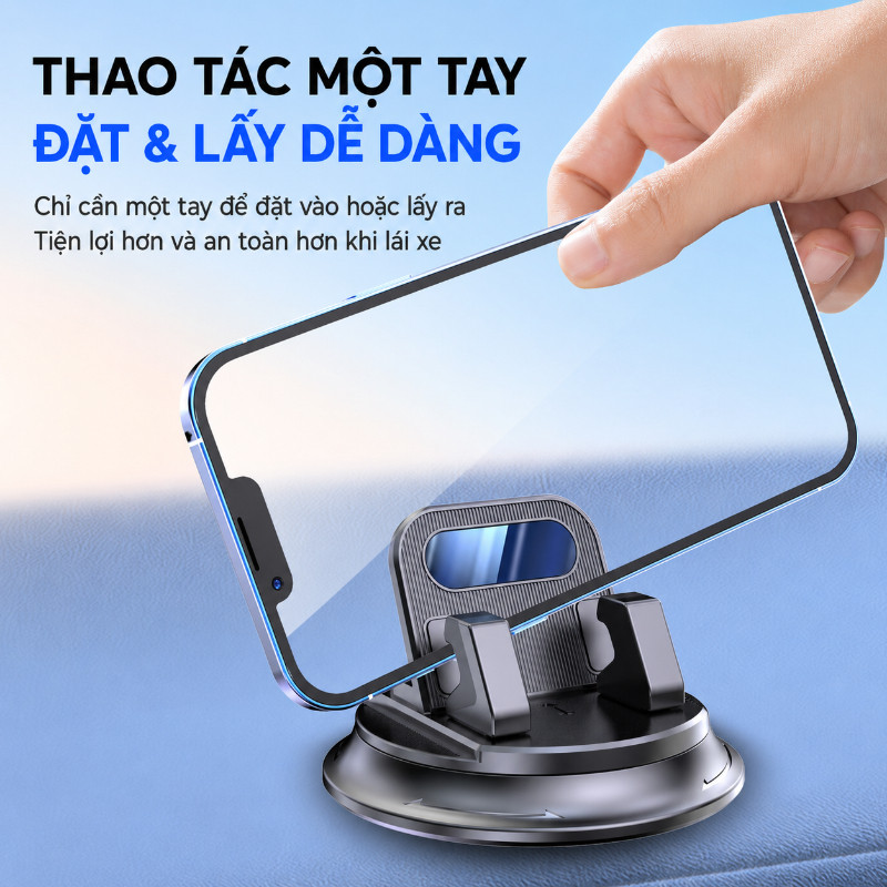 Giá đỡ điện thoại ô tô xoay 360°, gắn bảng điều khiển linh hoạt, chắc chắn, thao tác dễ dàng