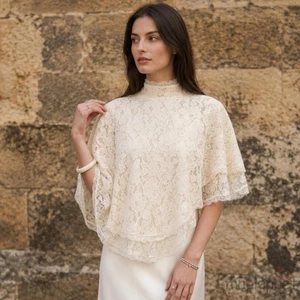 MAPLEPOET-Áo Poncho ren dành cho nữ Áo kiểu dáng rộng cổ bất đối xứng
