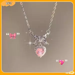 VFZ Pha Lê Zircon Nơ Trái Tim Mặt Dây Chuyền Nelaces Trái Tim Hồng Nữ Cô Gái Thời Trang Thanh Lịch Xương Đòn Dây Chuyền Cho Nữ Trang Sức Louislifecool