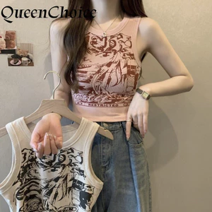Thời trang nữ Áo Crop top in hình gợi cảm cho bé gái Áo sơ mi không tay Tank Camis
