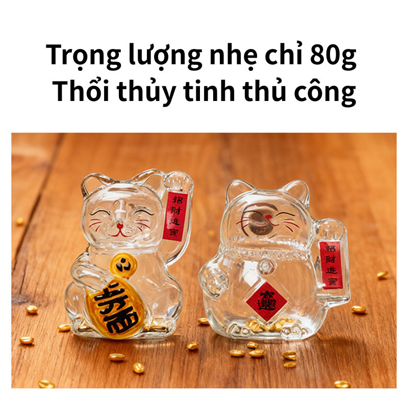 Bình Đựng Tiền Mèo May Mắn Bằng Thủy Tinh,Ống heo tiết kiệm thủy tinh,nhỏ xinh đẹp, lưu trữ tiền vàng
