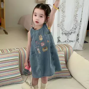 Váy thường ngày Denim hoạt hình phong cách mới cho bé gái
