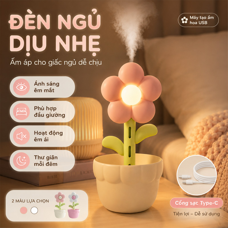 Máy tạo ẩm hoa USB để bàn,Máy tạo độ ẩm Hoa Mini,bà bầu và em bé, tăng độ ẩm không khí gia đình