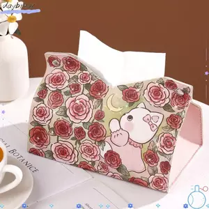 Khăn giấy DAYBREAK, có nút đựng khăn ăn thỏ hồng, Hộp đựng khăn giấy ô tô bằng da in mịn dễ thương