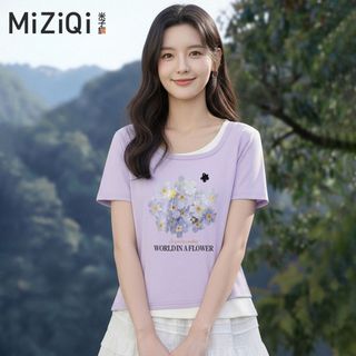 [MIZIQI] Áo thun ngắn tay hai mảnh bằng Cotton nguyên chất Dopamine dành cho nữ, Áo thun cổ vuông màu tương phản mùa hè