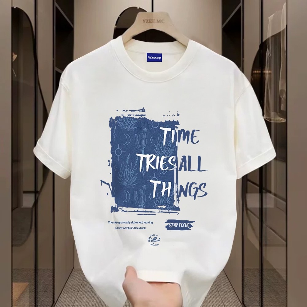 （Giao hàng 24h）Angela Simple and casual letters-Áo thun nam mới! 100% cotton, thời trang, Unisex