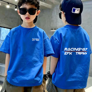 Áo thun bé trai ngắn tay in chữ RACING-87, chất liệu cotton mềm thoáng khí, thời trang cho bé đi học đi chơi