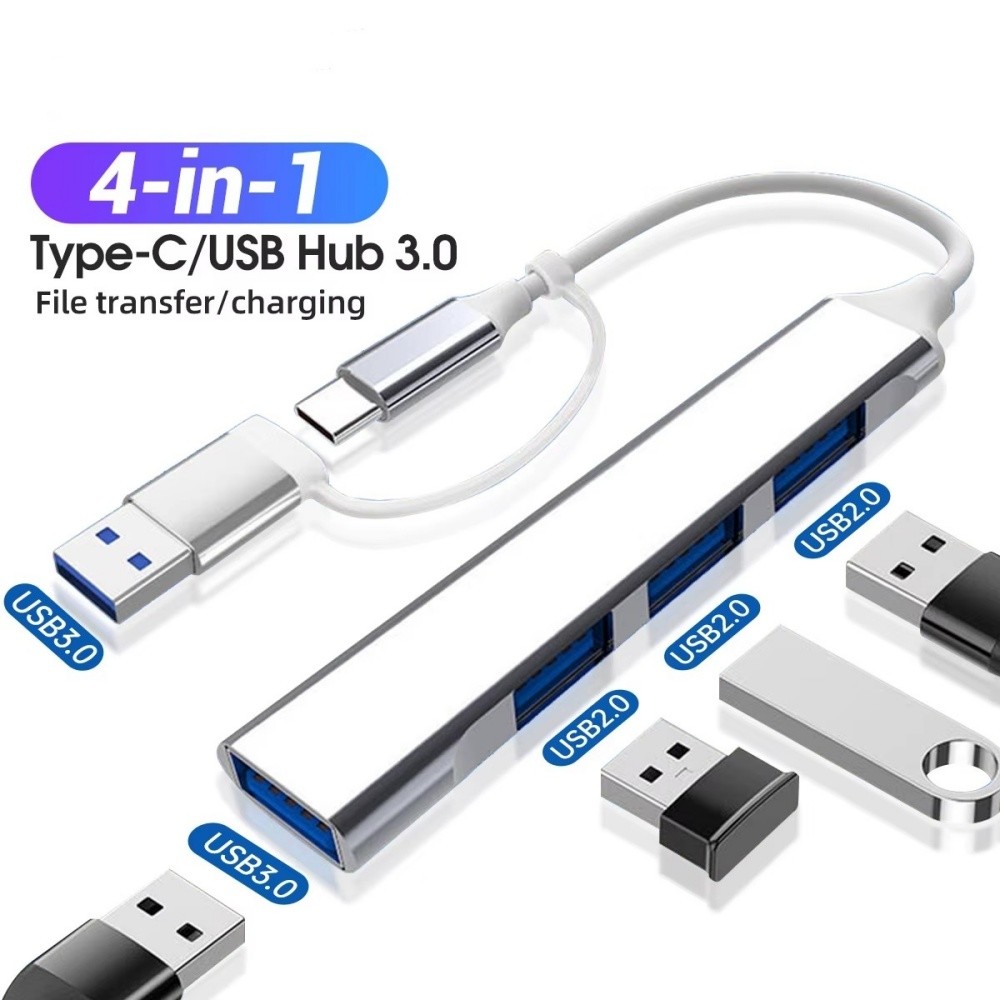 Bộ Chuyển Đổi USB 2 Trong 1 USB 3.0 Docking Ststion HUB 4 Cổng Bộ Chia USB Loại C Adapter Cho MacBook iPad iPhone Laptop Dây Chia